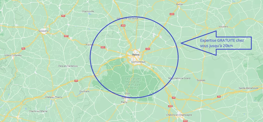 Zone d'intervention rachat voiture – 20 km autour de Reims